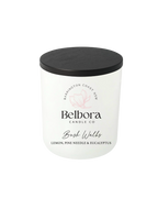 Belbora Candle Co Bush Walks Candle with lemon, pine needle and eucalyptus on transparent background 