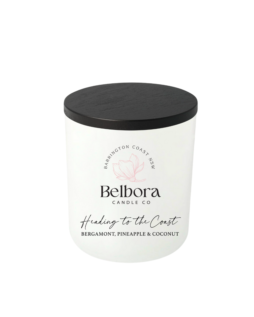 Belbora Candle Co Heading to the coast candle with bergamot, pineapple and coconut on a transparent background