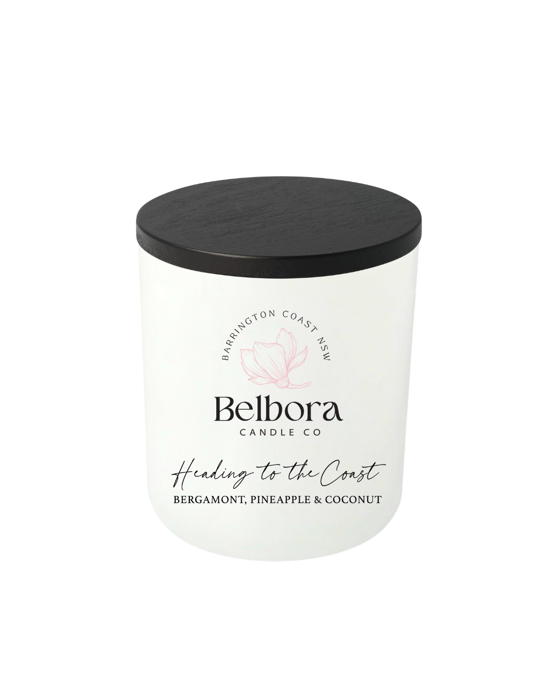 Belbora Candle Co Heading to the coast candle with bergamot, pineapple and coconut on a transparent background