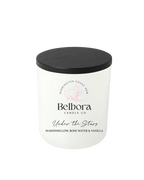 Belbora Candle Co Under the stars candle with marshmallow, rose water and vanilla on a transparent background