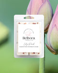 Belbora Candle Co. wax melt Lily Pond package with lotus flowers in the background
